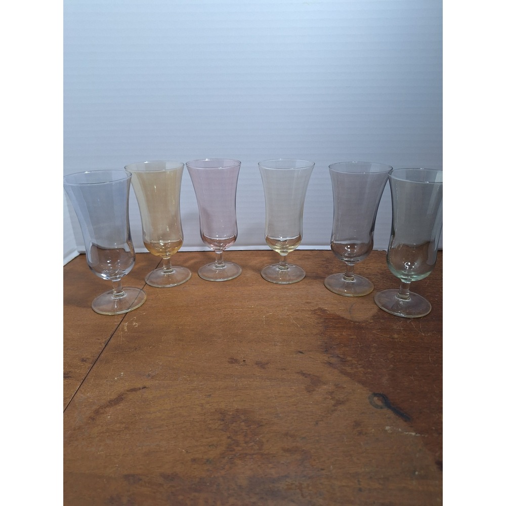 Vintage Iridescent Luster Pastel Stemmed Pilsner Glasses Set of 6 Rainbow Ombre